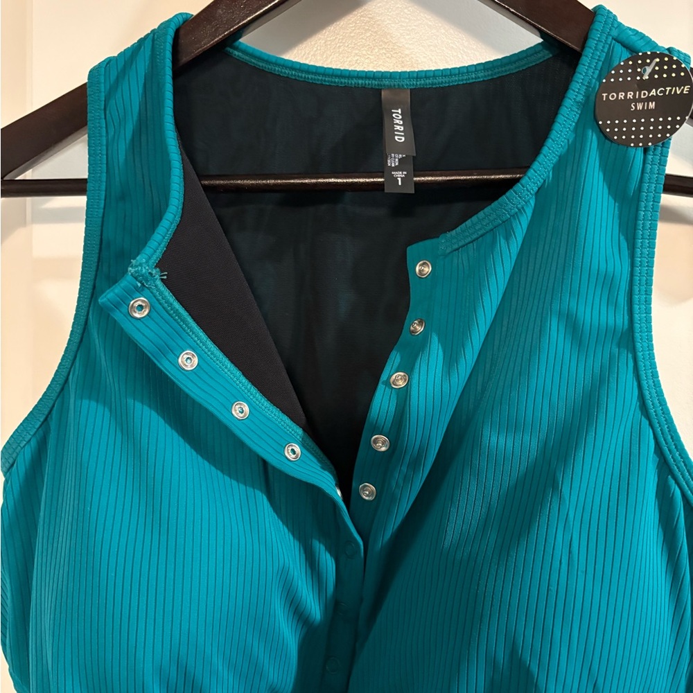 Torrid Teal Ribbed Racerback Bikini Top - Picture 4 of 7